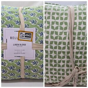 Linen Blend 2pc Pillow Set Floral Leaf 20x20" Double Sided FARMHOUSE COTTAGE NEW